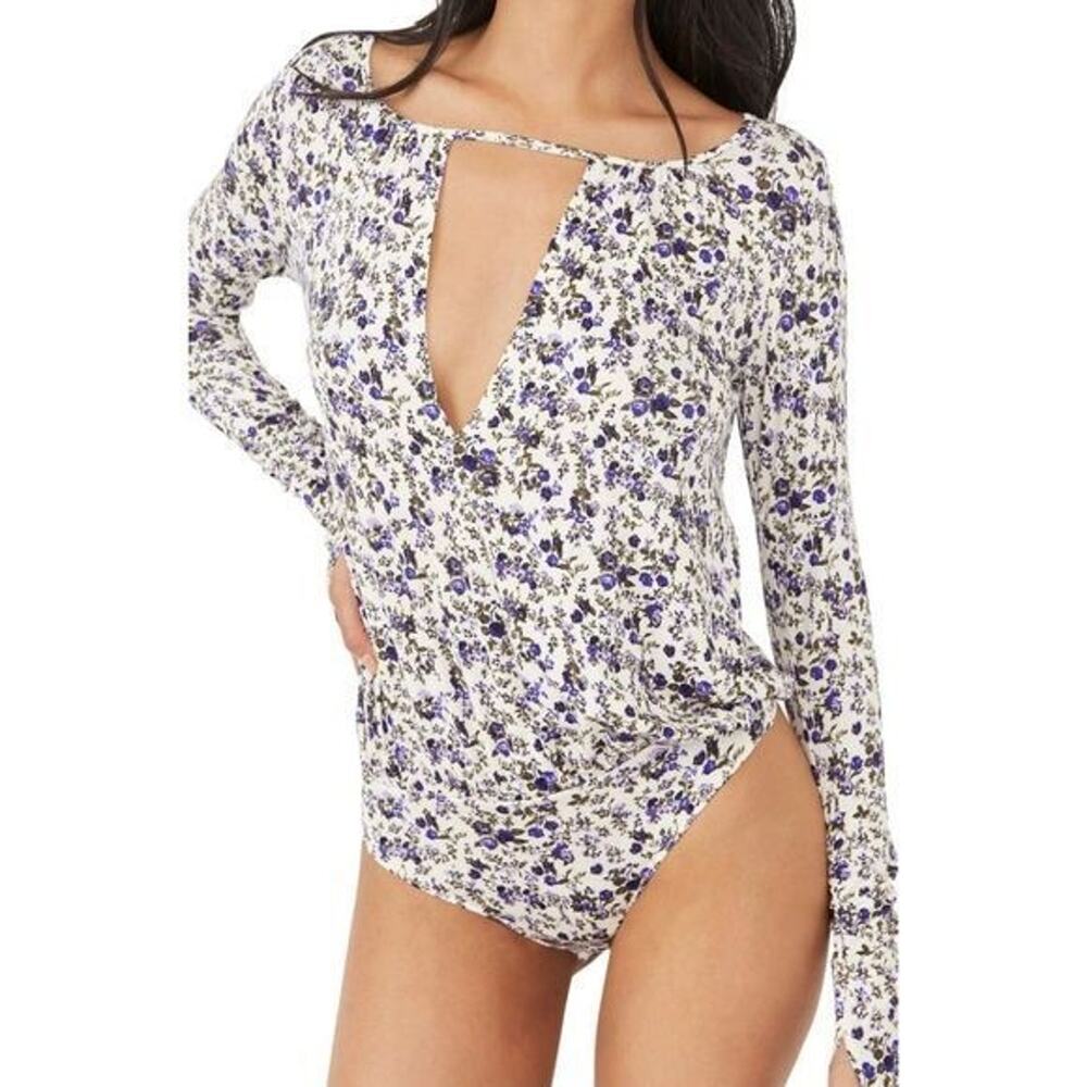 Intimately Free People Kaya Floral Print Cutout Long Sleeve Bodysuit NEW Small